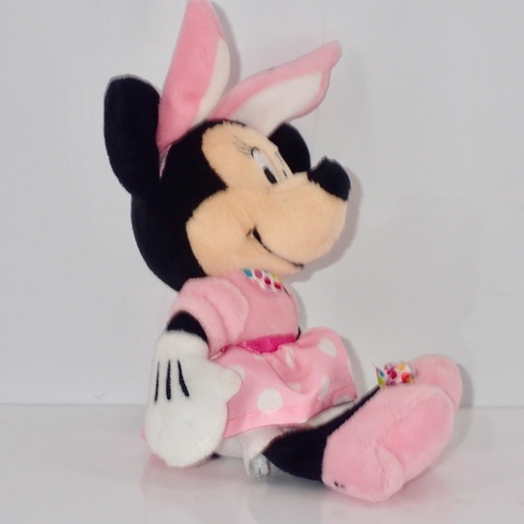 Disney Baby Minnie Mouse Pink Polkadot Dress Bunny Plush With Rattle Feet 8" - Picture 4 of 12